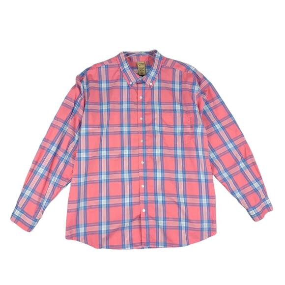 Vtg SCANDIA WOODS Men's 3XL Pink Blue Plaid Button Down Dress Shirt Y2K Preppy - Picture 1 of 5
